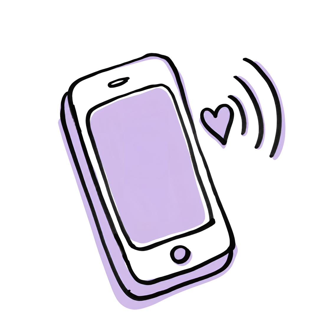Gezeichnetes Smartphone mit einem Herz-Symbol auf dem Bildschirm